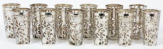 MEXICAN STERLING SILVER OVERLAY GOBLETS TWELVE