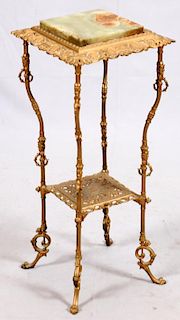 GILT METAL AND ONYX INSET OCCASIONAL TABLE