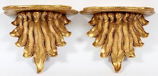 ROCOCO-STYLE CARVED AND GILT PAINTED WALL BRACKETS