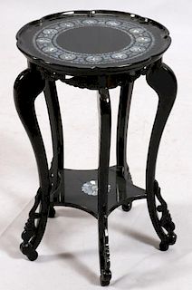 CHINESE BLACK LACQUERED AND MOTHER-OF-PEARL STAND