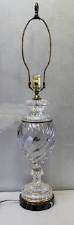 Attrib to Baccarat Glass Urn Form Table Lamp.