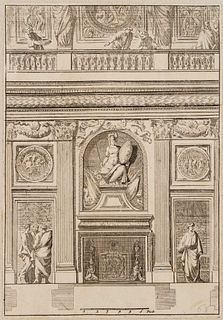 J. LEPAUTRE (1618-1682), Fireplace design, Italian style 6, around 1650, Etching