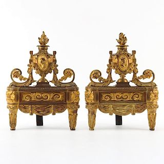 Pair of 19th Century French Louis XVI Style Gilt Bronze Chenets