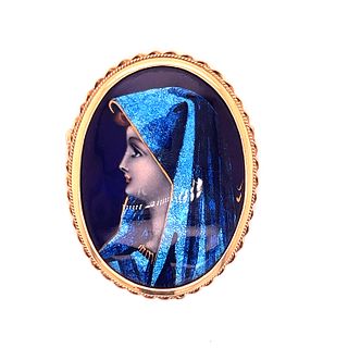 French 14k Victorian Enamel Virgin Mary Brooch