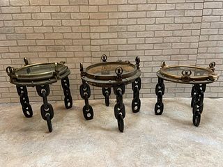 ANTIQUE SIDE TABLE ON CHAIN LEGS