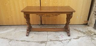 ANTIQUE HAND CARVED WALNUT TABLE