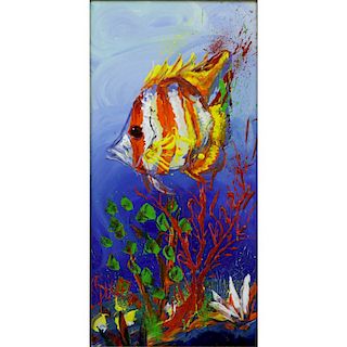 Des Spencer, Australian (b. 1963) Acrylic on panel. "Fish and Coral" Signed. Lower right.
