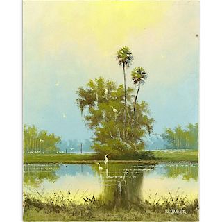 Willie Daniels, American  (20th century) Florida Highwaymen Oil on canvas "Florida Landscape" Signed W