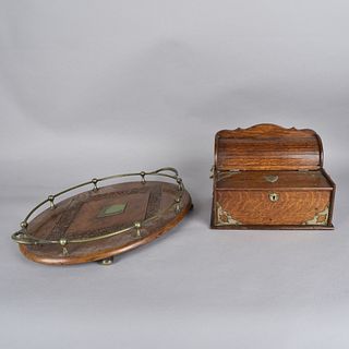 Antique British Wooden Box & Carved Serving Tray