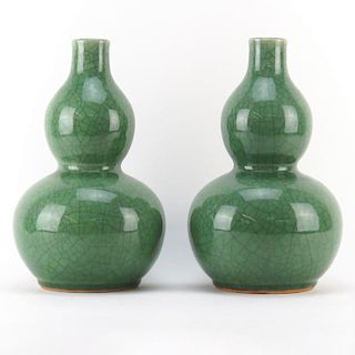 Pair of Large 20th Century Chinese Double Gourd Vases