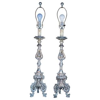 Pair of  Silver Plated Table Lamps