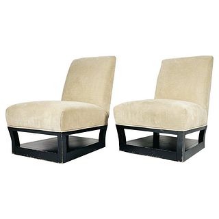 Pair of Slipper Chairs with Magazine/Shoe Shelf by John Hutton for Donghia