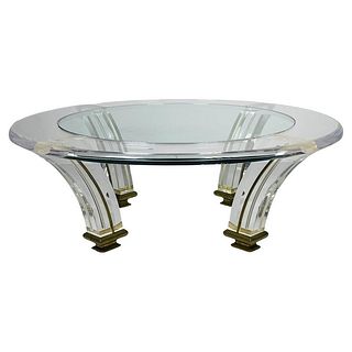 Vintage Lucite & Brass Coffee Table in the Style of Charles Hollis Jones