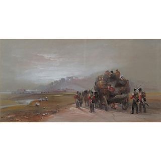 George Bryant Campion, British (1796-1870) "Baggage Wagon Approaching Rye, Sussex" Watercolor on Paper Signed Lower Left and 