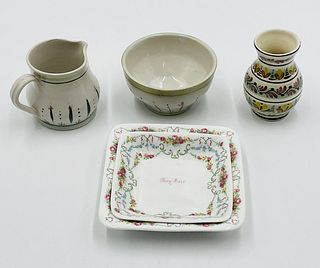 Lot of 5 Items, Creamer & Bowl by Buchan, Two Snack trays and a Vase by Schwaz Tirol