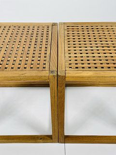 Pair of Teak Lattice Cube Tables by Summit Furniture