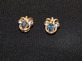 14K Gold Sapphire & Diamond Earrings 