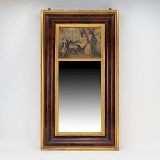 19th Century American Gilt Painted and Burlwood Federal Mirror with Colored Print of George Washington