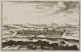 C. MERIAN (1627-1686), Donchery, Veduta, City view, Ardennes,  1661, Etching