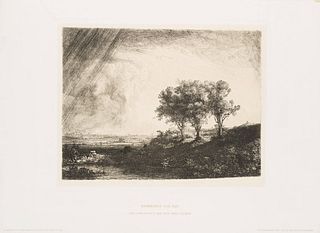 After REMBRANDT (*1606), The landscape with the three trees,  1885, Photogravure