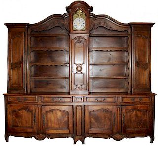 French Provincial vaisselier in walnut with clock