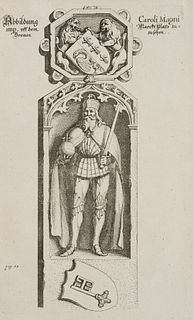 M. MERIAN (1593-1650), Charlemagne, figure, around 1660, Copper engraving