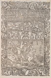 B. DOSSI (1479-1548), Knights at the Tournament, Racing Roland, around 1556, Woodcut