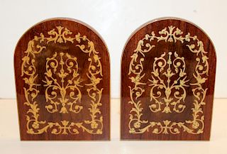 Pair of Italian marquetry bookends