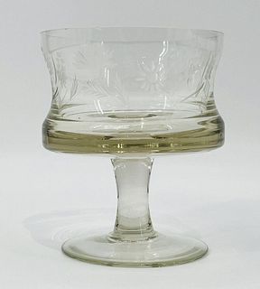 Large Crystal Clear Pedestal Compote Bowl Etched Floral Design