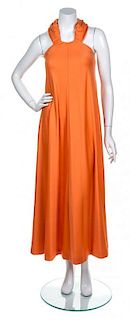 A Bill Blass Orange Halter Gown, Size 8