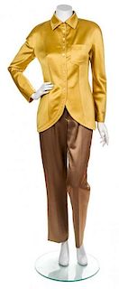 A Christian Dior Mustard and Tan Suit Ensemble, Jacket Size 40.
