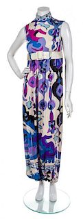 An Emilio Pucci Multicolor Sleeveless Gown with Belt, Belt Size 10.