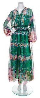 A Lillie Rubin Green Floral Gown Ensemble, No Size.