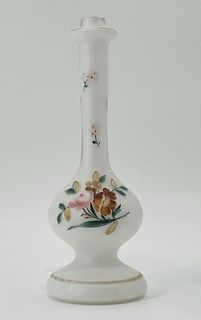 White Frosted Glass Floral Gold Rim Stem Flower Bud Vase, Western Germany