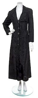 A Paco Rabanne Long Black Moire Coat, Size 8.