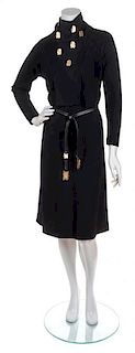 A Pauline Trigere Black Wool Dress, No Size.