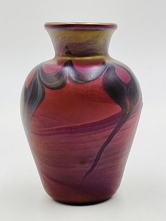 Vintage Studio Art Glass Vase by Lundberg Studios, Signed & Dated 12/74