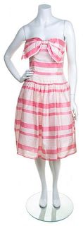 A Victor Costa Pink and White Silk Striped Dress,