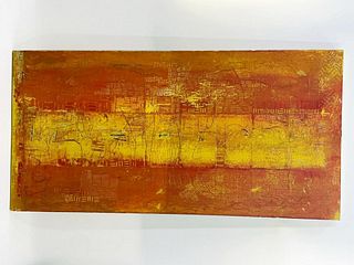 Abstract Painting in Orange & Yellow Tones by Grace Short, Signed.