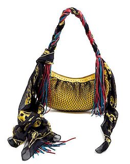 An Alexander McQueen Yellow with Black Mesh Handbag, 13" x 3" x 5"