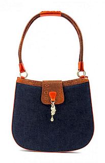 A Barry Kieselstein Cord Denim Handbag, 13.5" x 3.5" x 12.5"