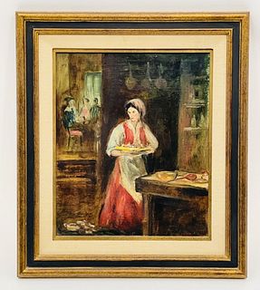 Vintage Oil on Canvas Painting of a Woman, Signed M.H.