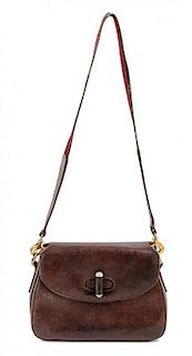 A Gucci Brown Leather Handbag, 9.5" x 7" x 3", Strap drop is 16".