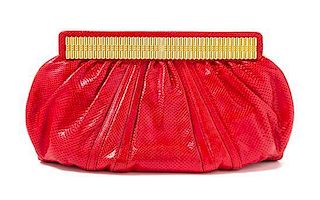 * A Judith Leiber Red Handbag, 12" x 6.5" x 2".