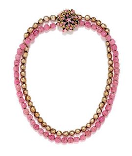 A Miriam Haskell Gold and Pink Bead Choker, 15".