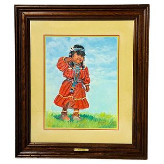 "Sunday Best" Painting of a Native American Girl by Carol Theroux (1930-2021)