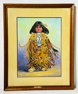 Painting of a Native American Child by Carol Theroux, (1930-2021) Dated 83
