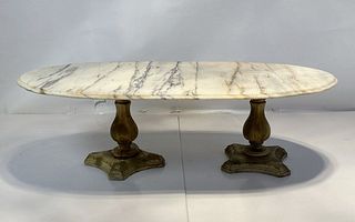 Vintage Coffee Table with Stone Top and Cast Iron Bases by Haasbrock Sonderguard #1140