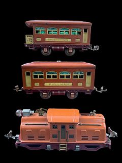 Lionel Prewar O Gauge 252 0-4-0 Electric Locomotive (1926-32) Orange 529 Pullman 530 Observation