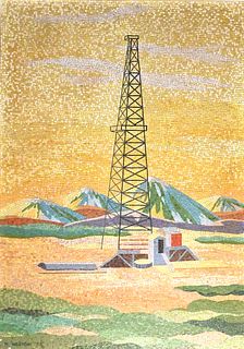 Large Mosaic Tile Wall Panel of an Oil Drilling Well